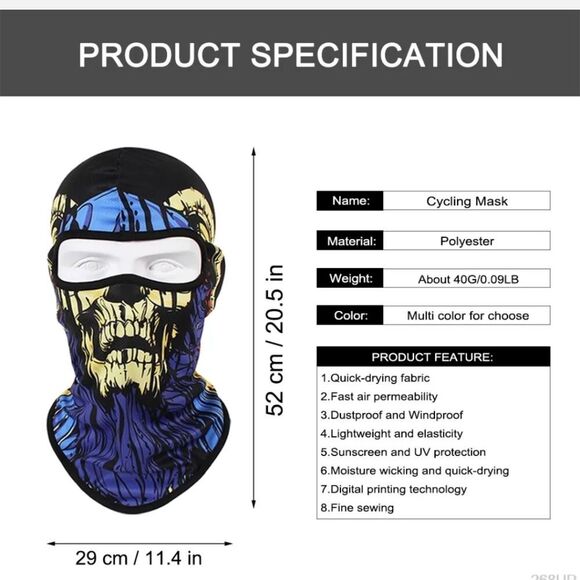 Tactical Skull Ghost Printed Full Face Mask Balaclava Halloween Ski Motorcycle - Picture 6 of 6